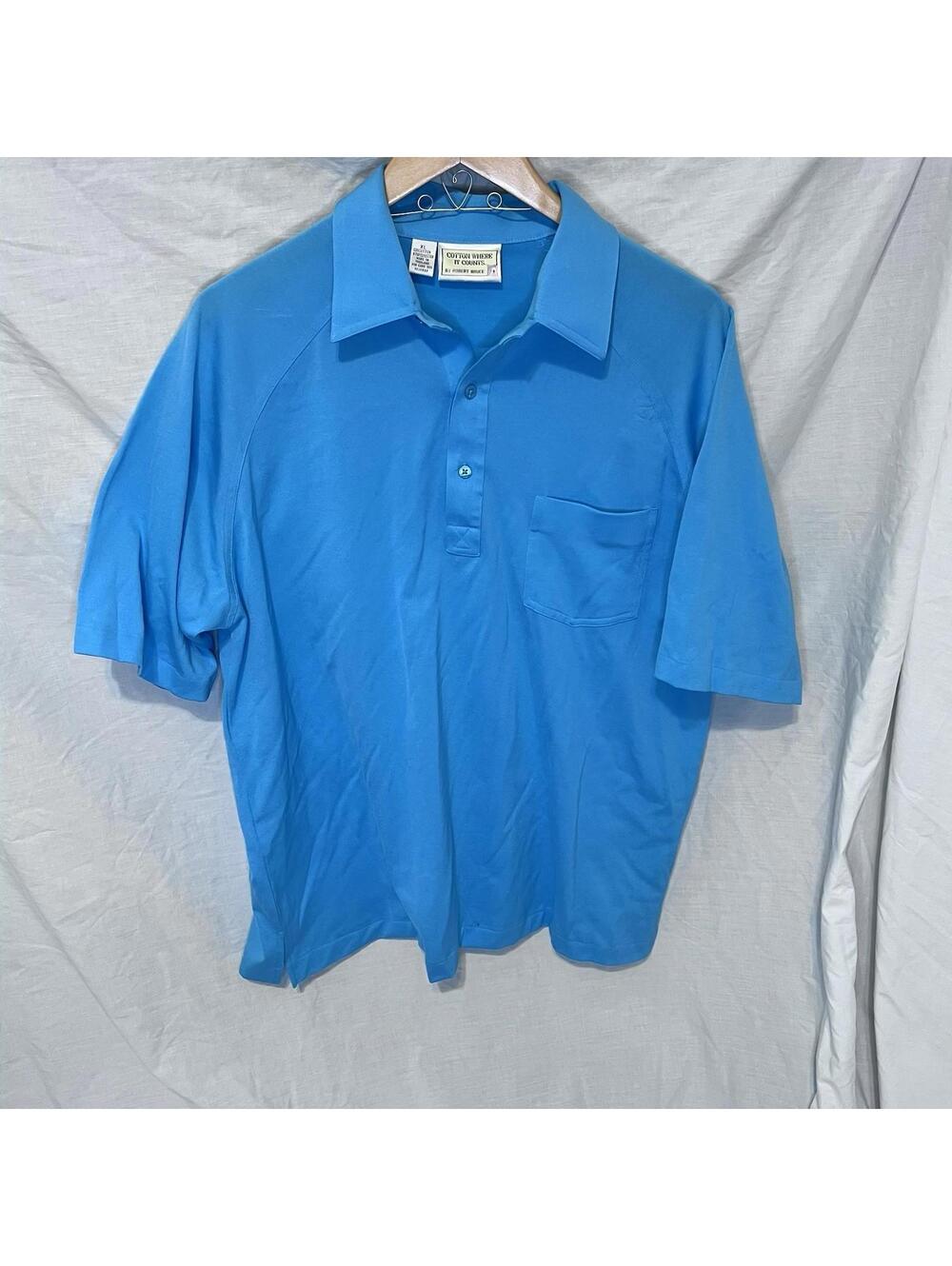 Vtg 70s Robert Bruce Cotton Where it Counts Polo Golf Shirt  Men's XL Aqua EUC